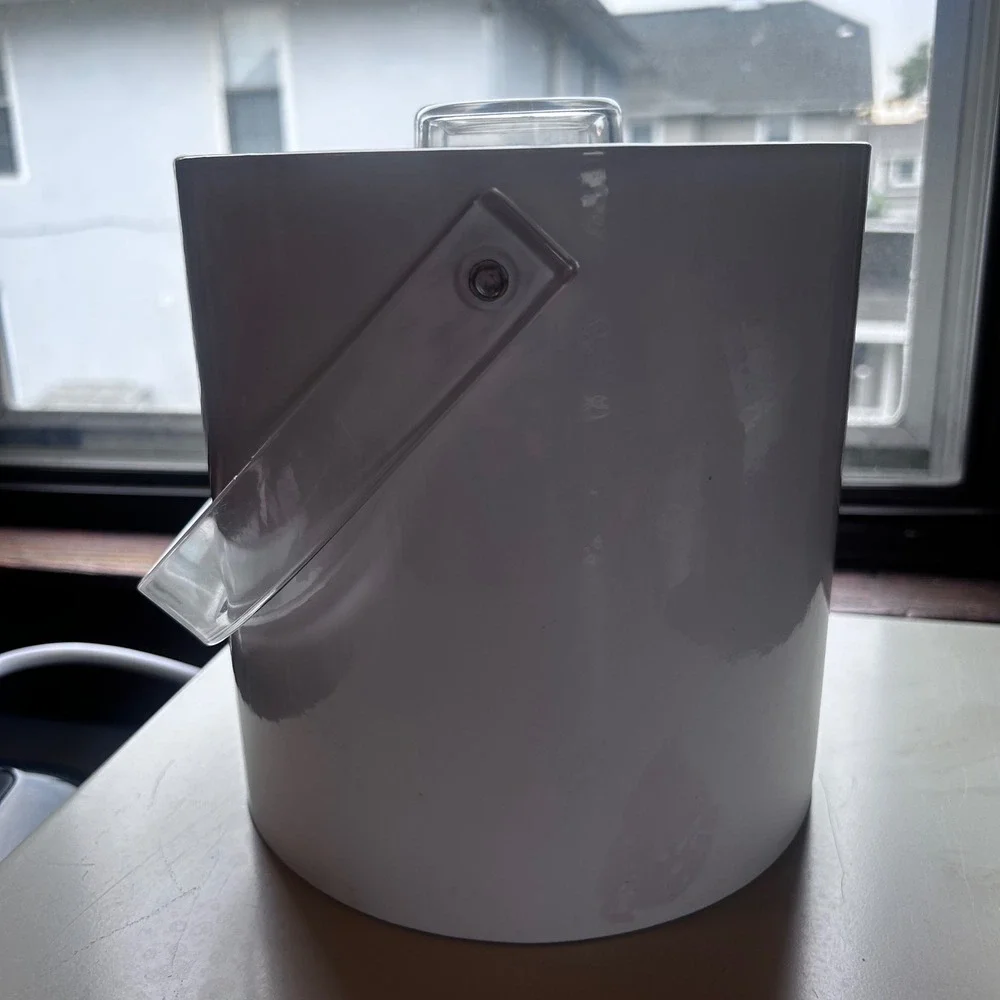 Vintage White Insulated Ice Bucket with Clear Acrylic Handle and Lid Made in USA